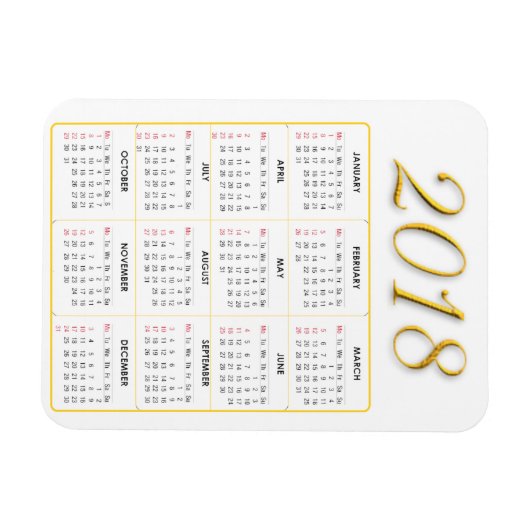 Goud en Wit 2018 Kalender Magneet (Horizontaal)