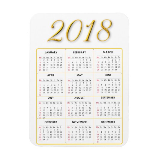 Goud en Wit 2018 Kalender Magneet (Verticaal)