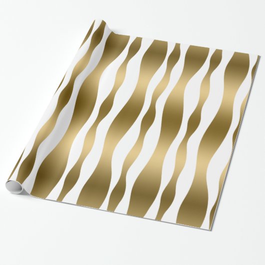 Goud en wit Abstract Zebrastripes Cadeaupapier (Uitgerold)