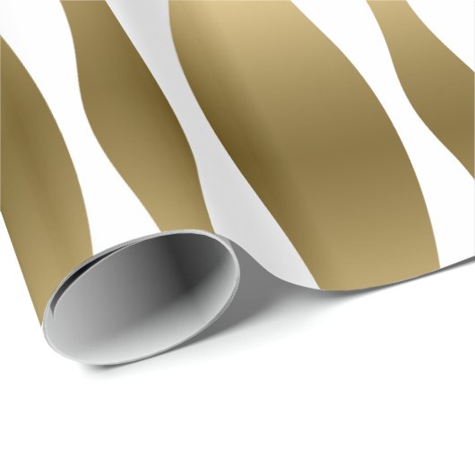 Goud en wit Abstract Zebrastripes Cadeaupapier (Rol Hoek)