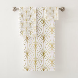 Goud en wit art Deco 2 patroon Bad Handdoek