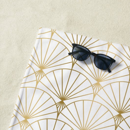 Goud en wit Art Deco 2-patroon Strandlaken (In situ)