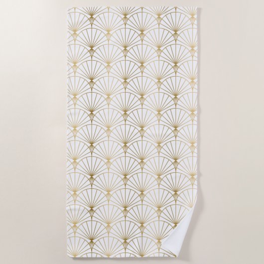 Goud en wit Art Deco 2-patroon Strandlaken (Voorkant)