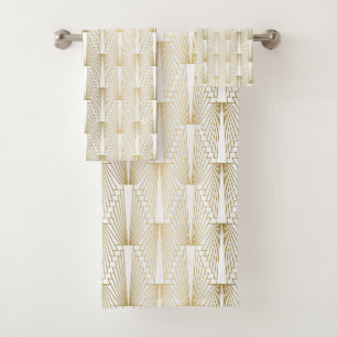 Goud en wit Art Deco geometrisch patroon Bad Handdoek