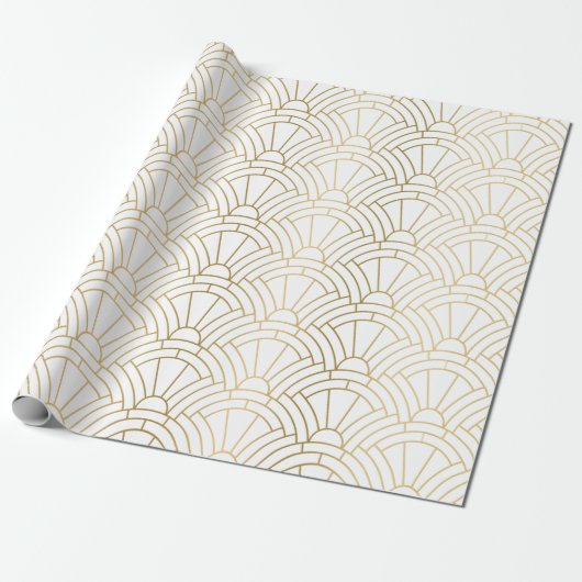 Goud en wit art-deco naadloos patroon 2 cadeaupapier (Uitgerold)
