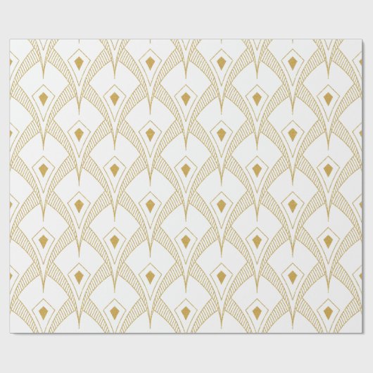 Goud en wit art-deco naadloos patroon 3 cadeaupapier (Vlak)