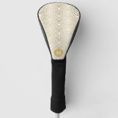 Goud en Wit Art Deco Patroon Monogram Golfheadcover (Voorkant)
