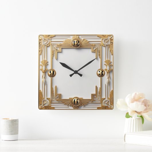 Goud en wit art deco vierkante klok (Huis)
