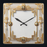 Goud en wit art deco vierkante klok<br><div class="desc">Geweldig klokontwerp. Je zult het leuk vinden als anderen. U kunt dit ontwerp vrij gebruiken voor andere producten die u wilt of om jouw tekst aan te passen en toe te voegen. Volg me voor meer. Met vriendelijke groet. Een leuke dag.</div>