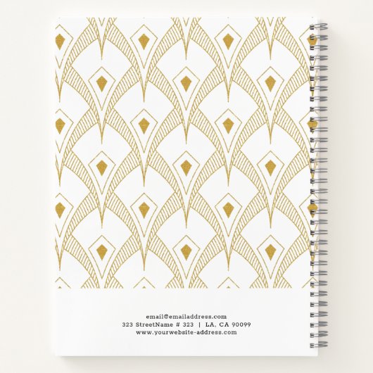 Goud en wit art-decopatroon notitieboek (Achterkant)