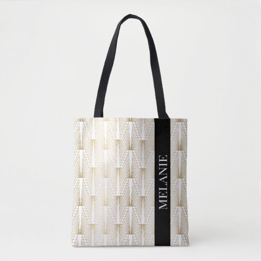 Goud en wit art-decopatroon tote bag (Voorkant)