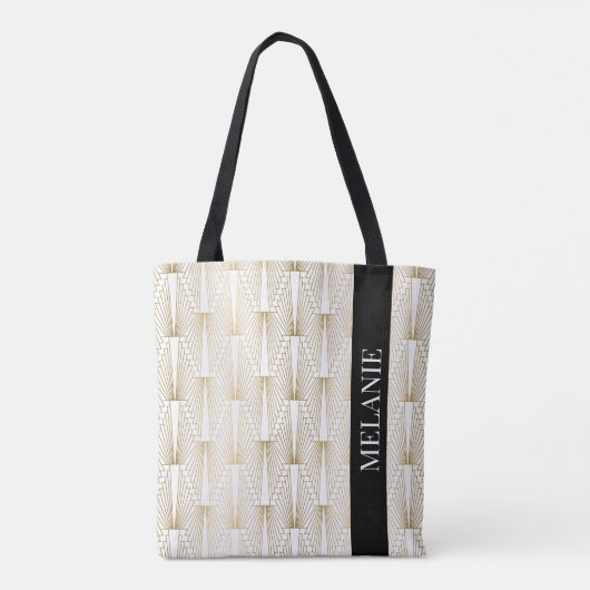 Goud en wit art-decopatroon tote bag (Achterkant)