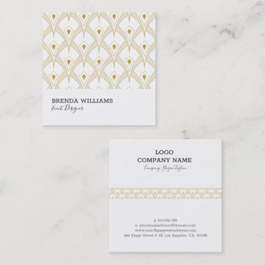 Goud en wit art-decopatroon vierkante visitekaartje (Voorkant / Achterkant)