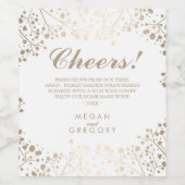 Goud en wit Baby's Breath Elegant Wijn Etiket (Enkel label)