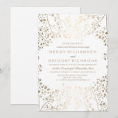 Goud en wit Baby's Breath Repetitie Diner Kaart (Voorkant / Achterkant)