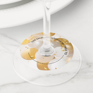 Goud en wit ballonnen papier wijnglaslabel