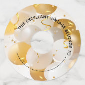 Goud en wit ballonnen papier wijnglaslabel (Voorkant)
