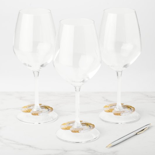 Goud en wit ballonnen papier wijnglaslabel (Set)