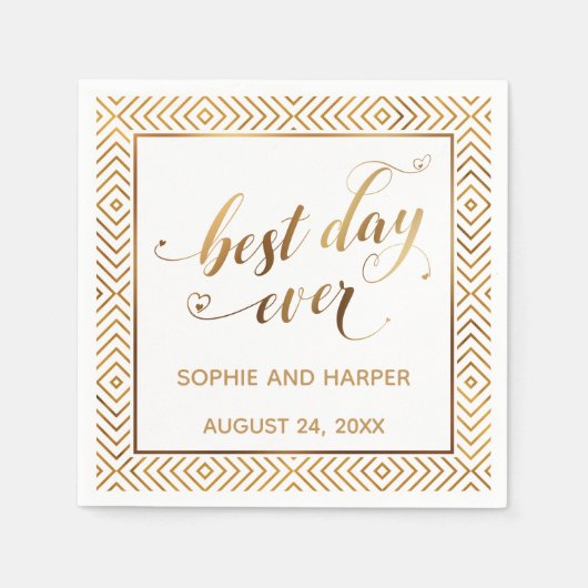 Goud en Wit Beste Dag Ooit, Harten Diamanten Servet (Voorkant)