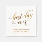 Goud en wit beste dag ooit, Hearts Script Servet (Voorkant)