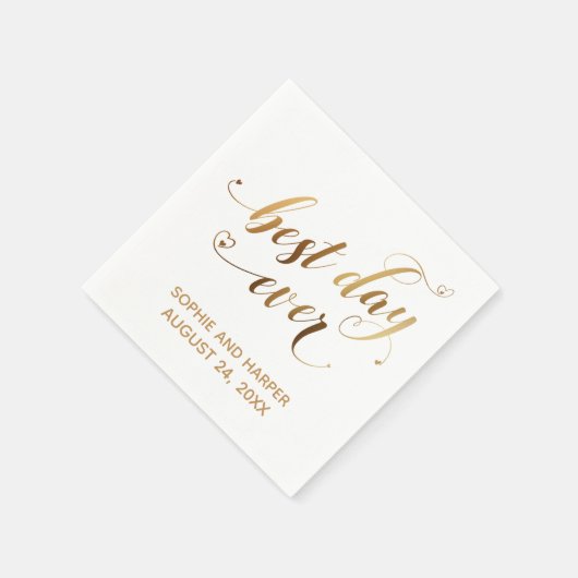 Goud en wit beste dag ooit, Hearts Script Servet (Hoek)