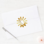 GOUD EN WIT BIDDENDE HANDEN RONDE STICKER (Envelop)