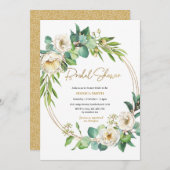 Goud en Wit Bloemen Bruids Douche Uitnodiging (Voorkant / Achterkant)