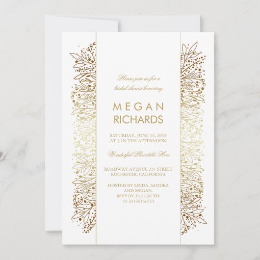 Goud en wit Bloemen  Chic Vrijgezellenfeest Kaart (Voorkant)