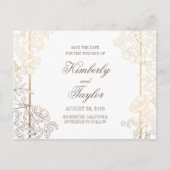 Goud en wit Bloemen Decor Save the Date Aankondigingskaart (Voorkant)