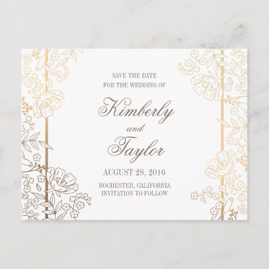 Goud en wit Bloemen  Decor Save the Date Aankondigingskaart (Voorkant)