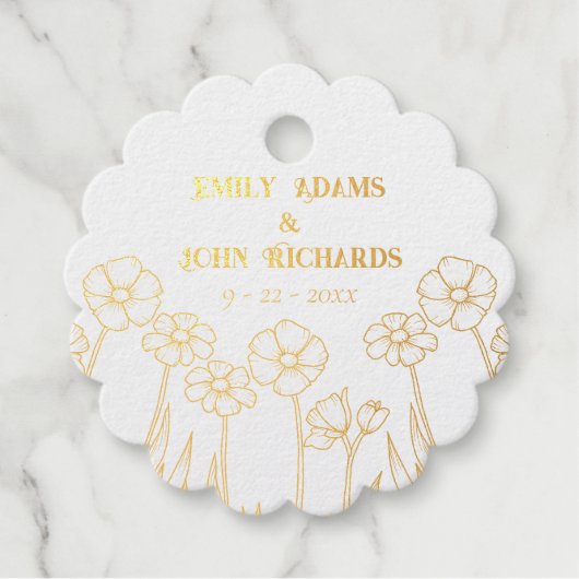 Goud en wit Bloemen Hand getrokken bruiloft Bedankjes Labels (Voorkant)