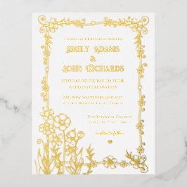 Goud en wit Bloemen Hand getrokken bruiloft Folie Uitnodiging Briefkaart