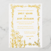 Goud en wit Bloemen Hand getrokken bruiloft Folie Uitnodiging Briefkaart (Voorkant)