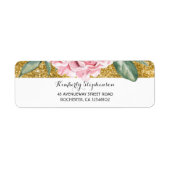 Goud en Wit  Bloemen Roze Bruiloft Etiket (Voorkant)