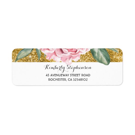 Goud en Wit  Bloemen Roze Bruiloft Etiket (Voorkant)