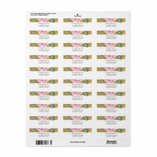Goud en Wit  Bloemen Roze Bruiloft Etiket (Full Sheet)