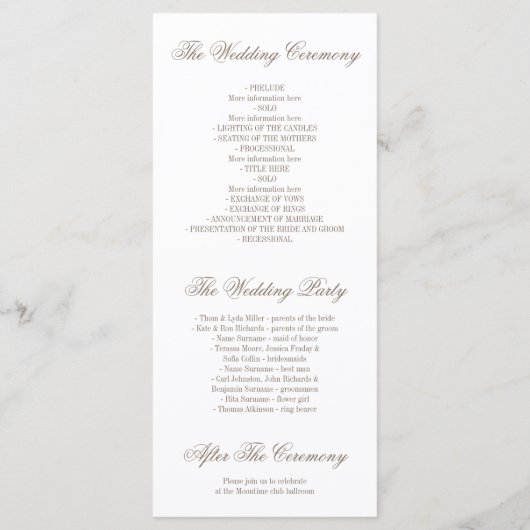 Goud en wit  Bloemen Trouwprogramma's Programmakaart (Achterkant)