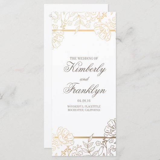 Goud en wit  Bloemen Trouwprogramma's Programmakaart (Voorkant / Achterkant)