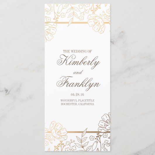 Goud en wit  Bloemen Trouwprogramma's Programmakaart (Voorkant)