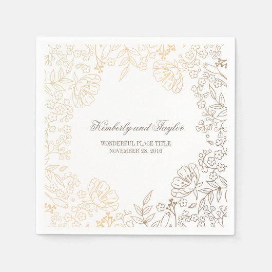 Goud en wit Bloemen Vintage bruiloft Servet (Voorkant)