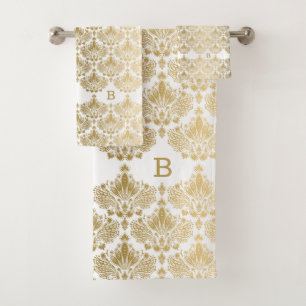 Goud en wit bloemendamast bad handdoek