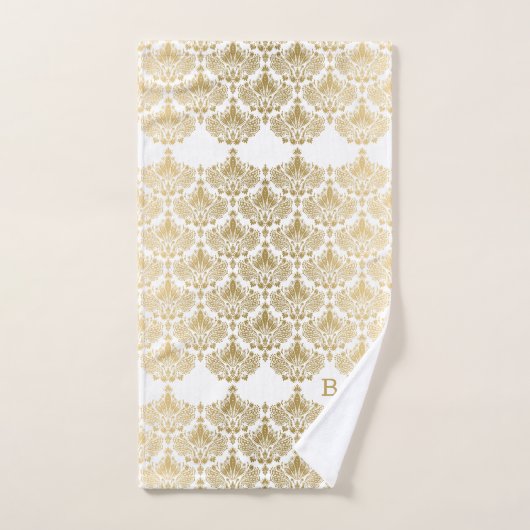 Goud en wit  bloemendamast bad handdoek (Handdoek)