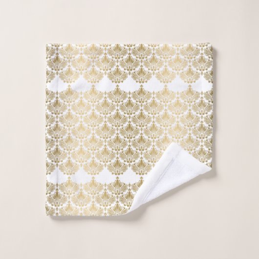 Goud en wit  bloemendamast bad handdoek (Wasdoekje)