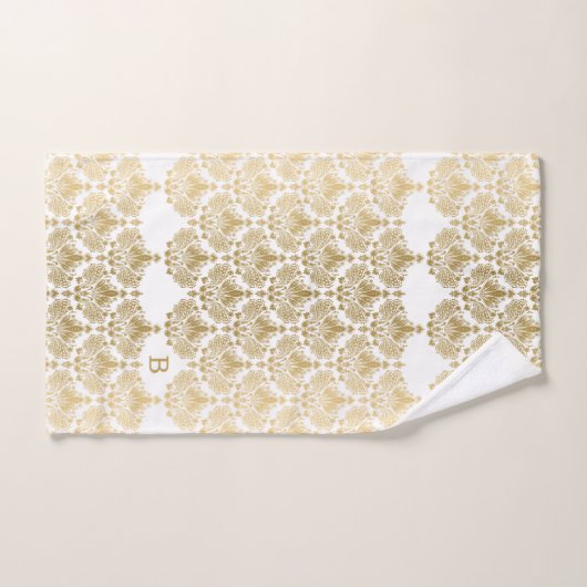 Goud en wit bloemendamast bad handdoek (Handdoek)