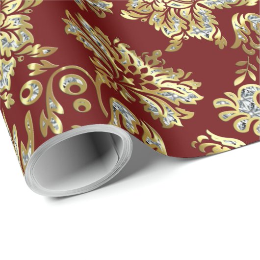 Goud en wit  bloemendamast cadeaupapier (Rol Hoek)