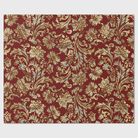 Goud en wit bloemendamast cadeaupapier (Vlak)