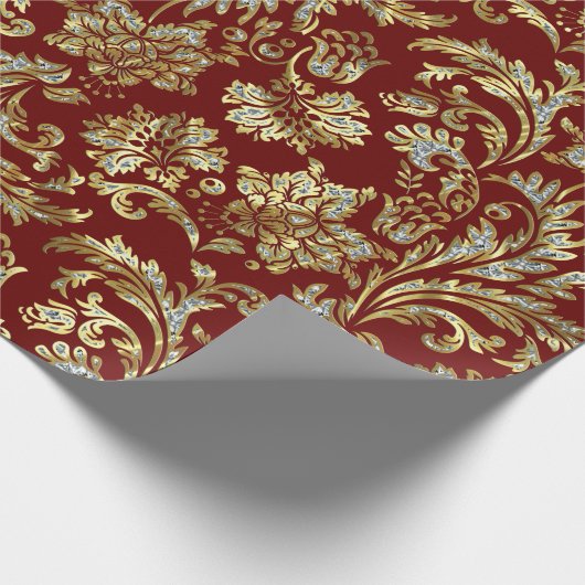 Goud en wit bloemendamast cadeaupapier (Hoek)