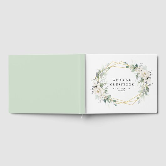 Goud en wit bloemengeometrisch bruiloft gastenboek (Volledig)
