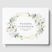 Goud en wit bloemengeometrisch bruiloft gastenboek (Voorkant)