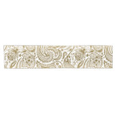 Goud en wit bloemig paisley patroon korte tafelloper (Horizontaal)